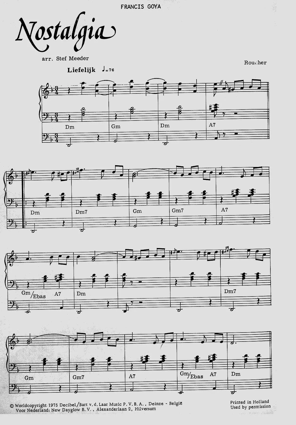 télécharger la partition d'accordéon Nostalgia (Arrangement : Stef Meeder) au format PDF