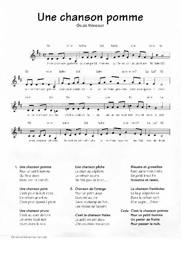 télécharger la partition d'accordéon Une chanson pomme au format PDF