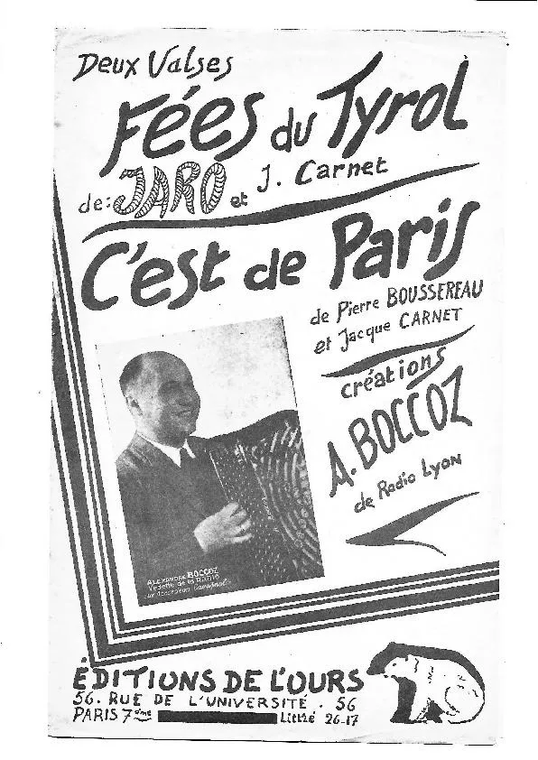 télécharger la partition d'accordéon C'est de Paris (Créée par : Alexandre Boccoz) (Orchestration) (Valse Musette) au format PDF