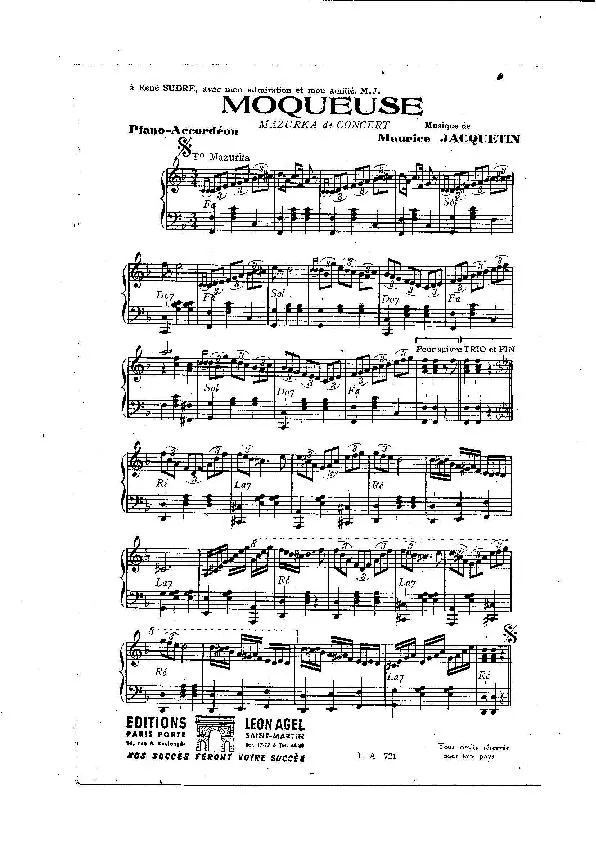 télécharger la partition d'accordéon Moqueuse (Mazurka de Concert) au format PDF
