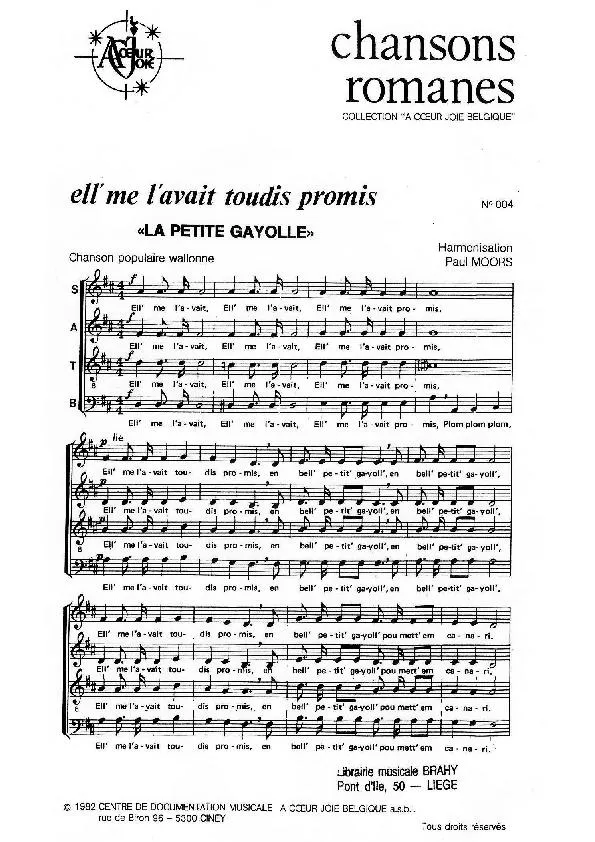 télécharger la partition d'accordéon Ell' me l'avait toudis promis (La petite gayolle) (Harmonisation : Paul Moors) (Marche) au format PDF
