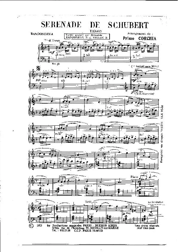 télécharger la partition d'accordéon Sérénade de Schubert (Tango) au format PDF