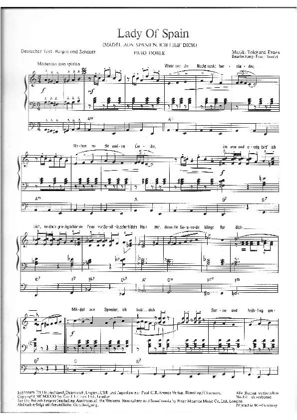 télécharger la partition d'accordéon Lady of spain (Mädel aus Spanien Ich lieb' dich) (Arrangement : Erich Sendel) (Paso Doble) au format PDF