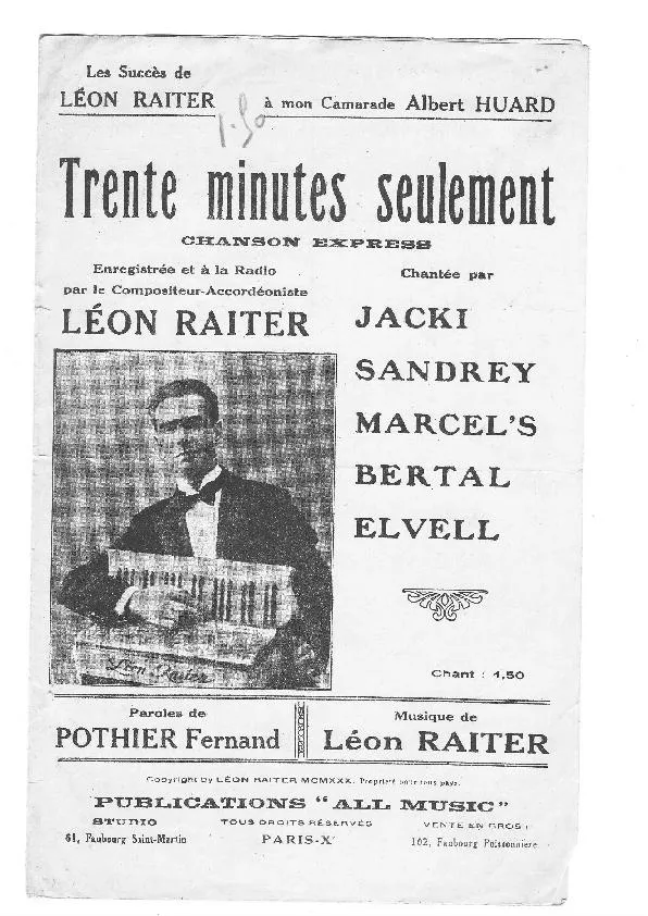 télécharger la partition d'accordéon Trente minutes seulement (Chant : Jacki / Sandrey / Marcel's / Bertal / Elvell au format PDF