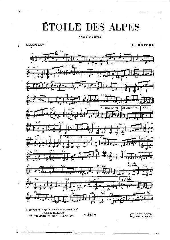 télécharger la partition d'accordéon Etoile des Alpes (Valse Musette) au format PDF