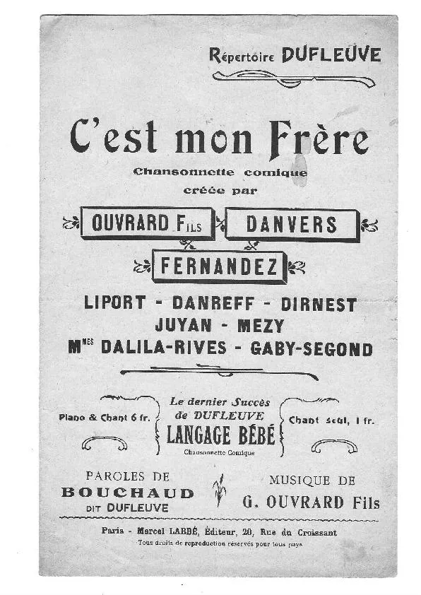 télécharger la partition d'accordéon C'est mon frère (Chansonnette Comique) au format PDF