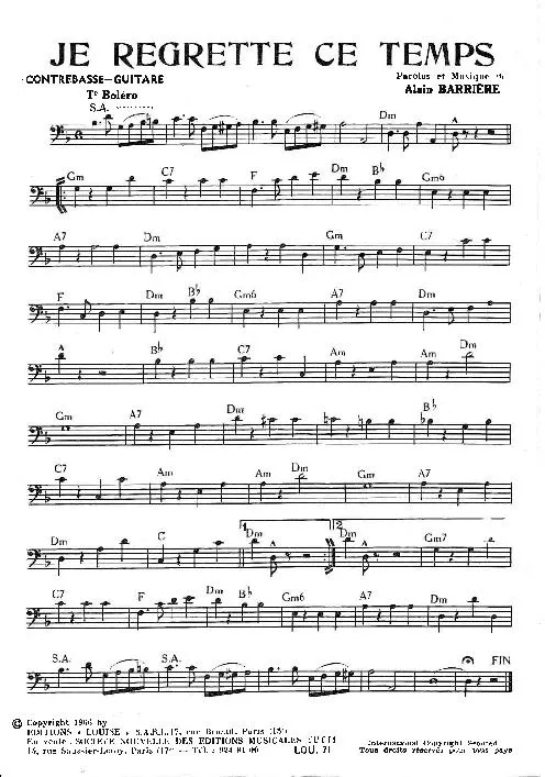 télécharger la partition d'accordéon Je regrette ce temps (Orchestration Complète) (Boléro) au format PDF
