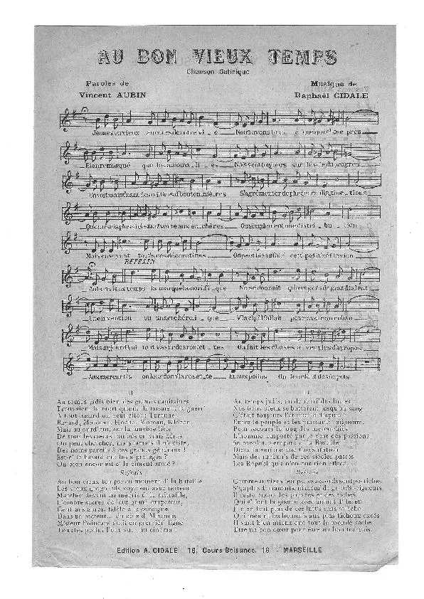 télécharger la partition d'accordéon Au bon vieux temps (Chanson Satirique) au format PDF