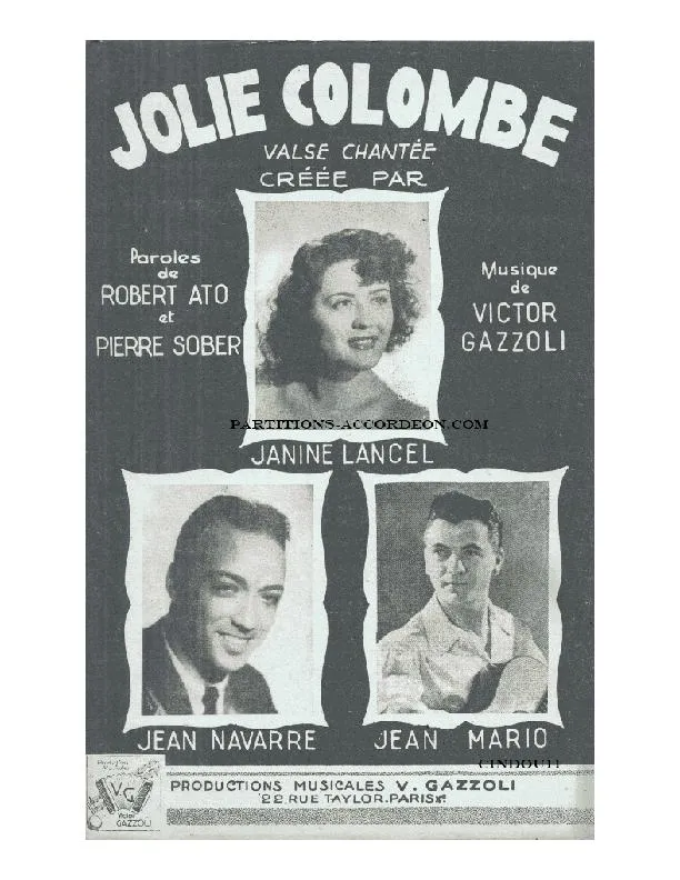télécharger la partition d'accordéon Jolie colombe (Chant : Janine Lancel / Jean Navarre / Jean Mario) (Orchestration) (Valse Chantée) au format PDF