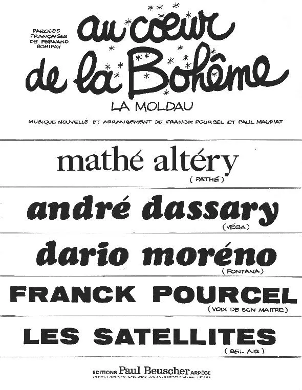 télécharger la partition d'accordéon Au cœur de la Bohême (Chant : André Dassary / Mathé Altéry / Dario Moréno / Les Satellites) (Slow) au format PDF