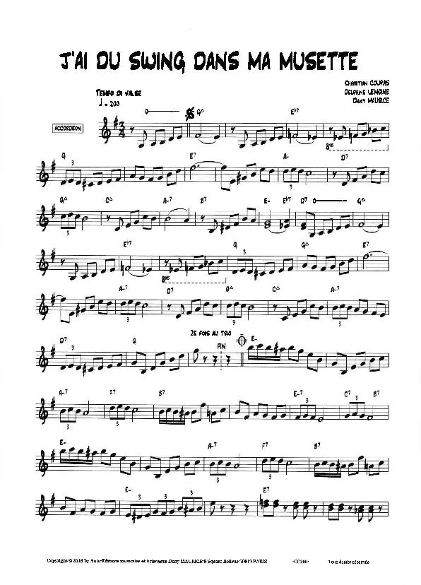 télécharger la partition d'accordéon J'ai du swing dans ma musette (Valse) au format PDF