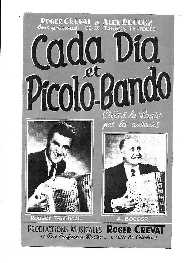 télécharger la partition d'accordéon Cada dia (Créé par : Robert Trabucco / Alexandre Boccoz) (Tango Typique) au format PDF