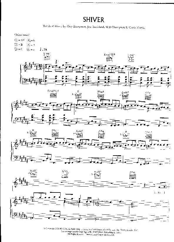 télécharger la partition d'accordéon Shiver (Slow Rock) au format PDF