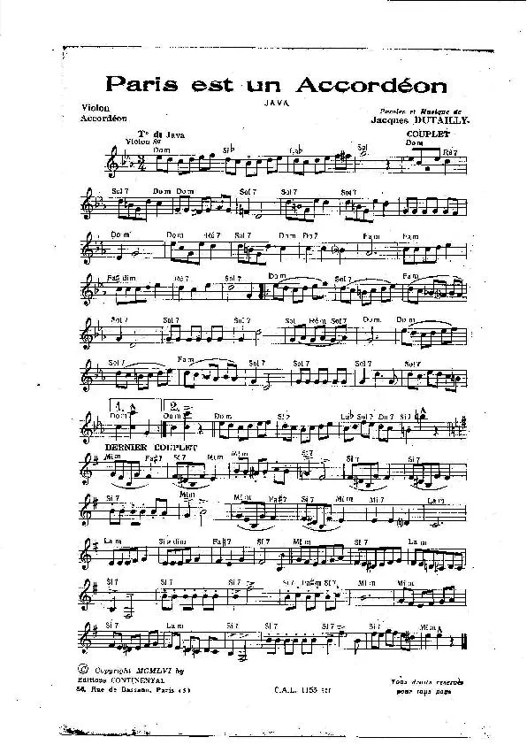 télécharger la partition d'accordéon Paris est un accordéon (Orchestration) (Java) au format PDF