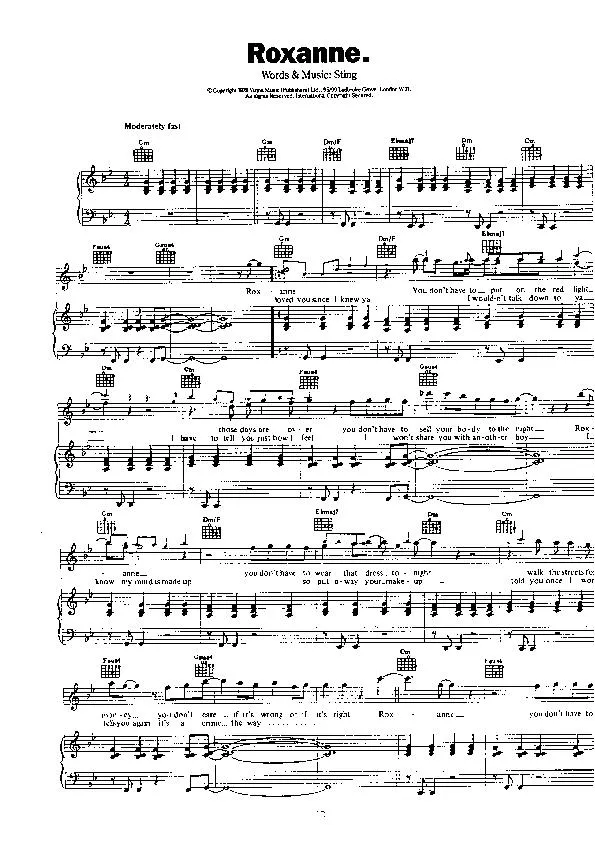 télécharger la partition d'accordéon Roxanne (Chant : The Police) (Pop Rock) au format PDF