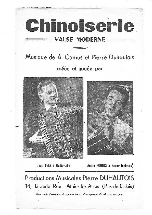 télécharger la partition d'accordéon Chinoiserie (Créée par : Jean Prez / André Roques) (Valse Moderne) au format PDF