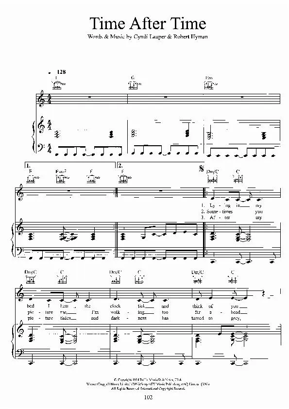 télécharger la partition d'accordéon Time after time (Pop Rock) au format PDF