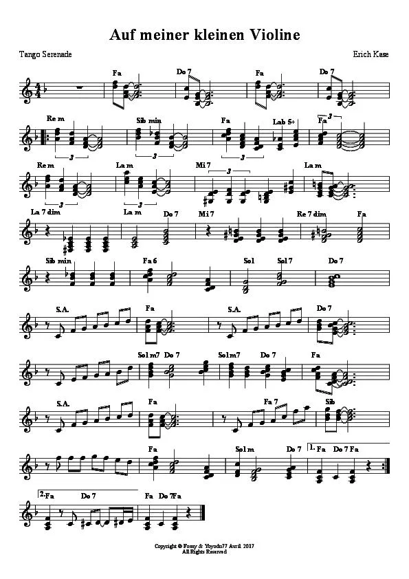 télécharger la partition d'accordéon Auf meiner kleinen Violine (Version Accords main droite) au format PDF