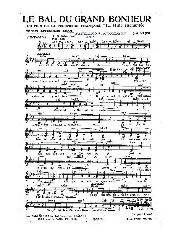 télécharger la partition d'accordéon Le bal du grand bonheur (Du Film de la télévision française : La flûte enchantée) (Orchestration Complète) (Baïon Lent) au format PDF