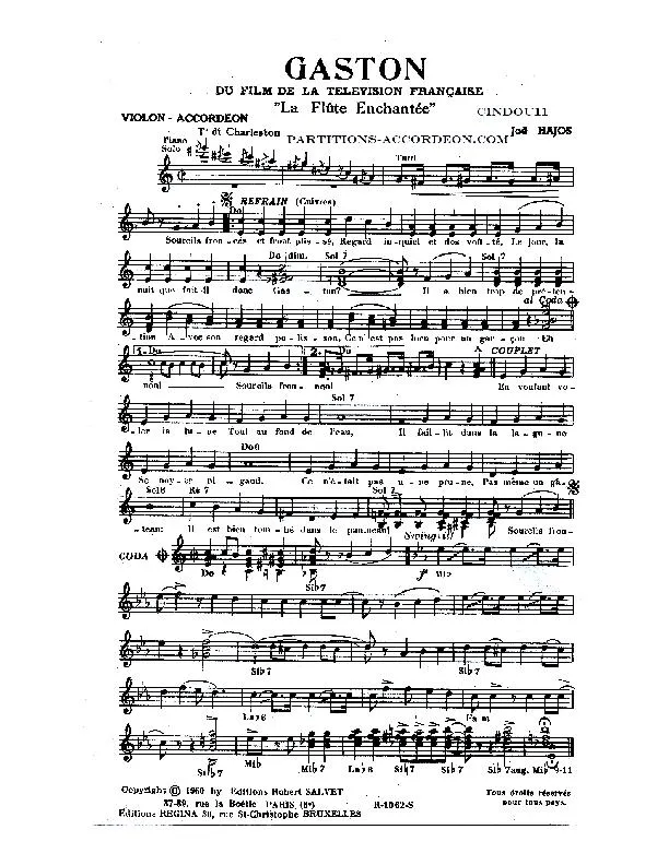 télécharger la partition d'accordéon Gaston (Du Film de la télévision française : La flûte enchantée) (Orchestration Complète) (Charleston) au format PDF