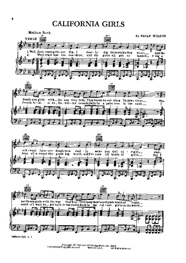 télécharger la partition d'accordéon California Girls (Chant : The Beach Boys) (Surf Rock) au format PDF