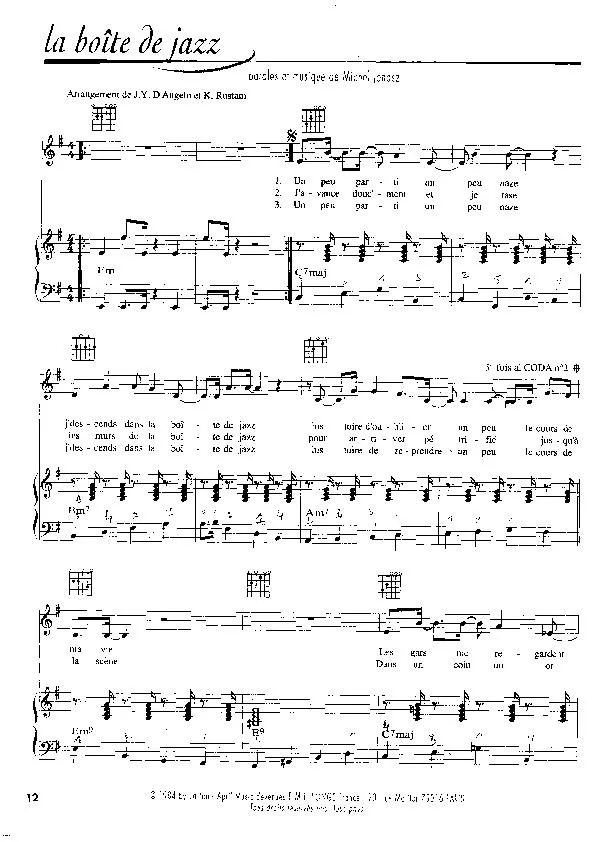 télécharger la partition d'accordéon La boîte de jazz (Arrangement : Jean-Yves D'Angelo & Kamil Rustam) (Pop Jazz)  au format PDF