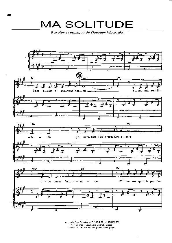 télécharger la partition d'accordéon Ma solitude (Pop) au format PDF