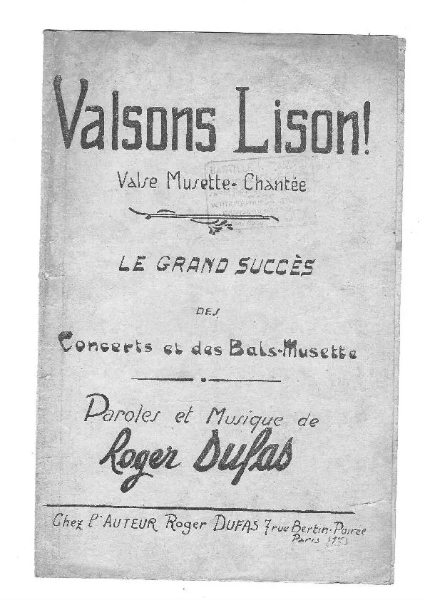 télécharger la partition d'accordéon Valsons Lison (Chant : Berthe Sylva) (Valse) au format PDF