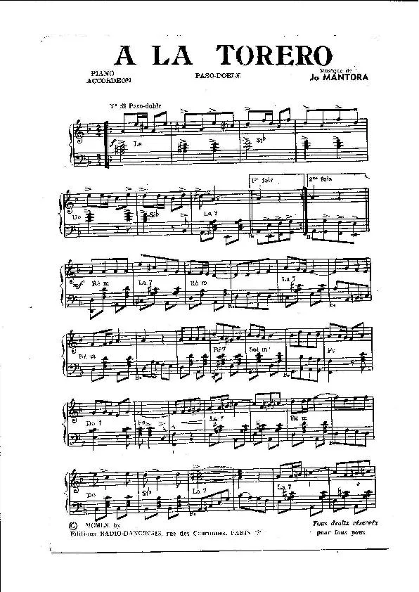 télécharger la partition d'accordéon A la Torero (Orchestration) (Paso Doble) au format PDF