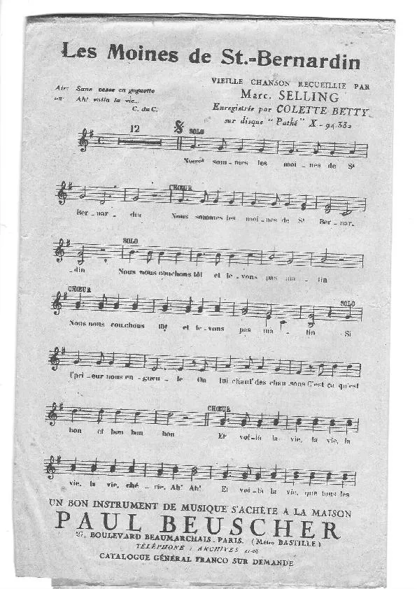 télécharger la partition d'accordéon Les Moines de la Saint Bernardin (Chant : Colette Betty) (Folklore) au format PDF