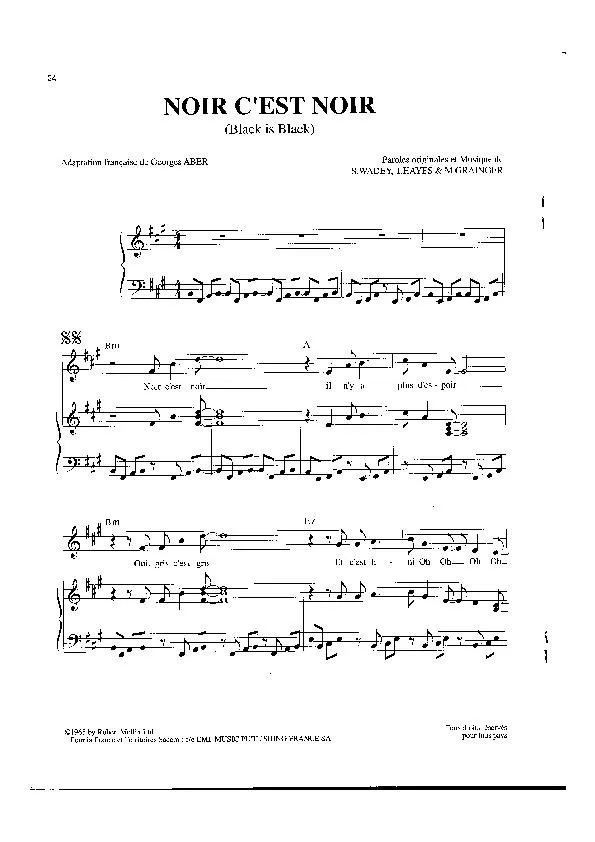 télécharger la partition d'accordéon Noir c'est noir (Black is black) (Chant : Johnny Hallyday / Los Bravos) (Pop Rock) au format PDF