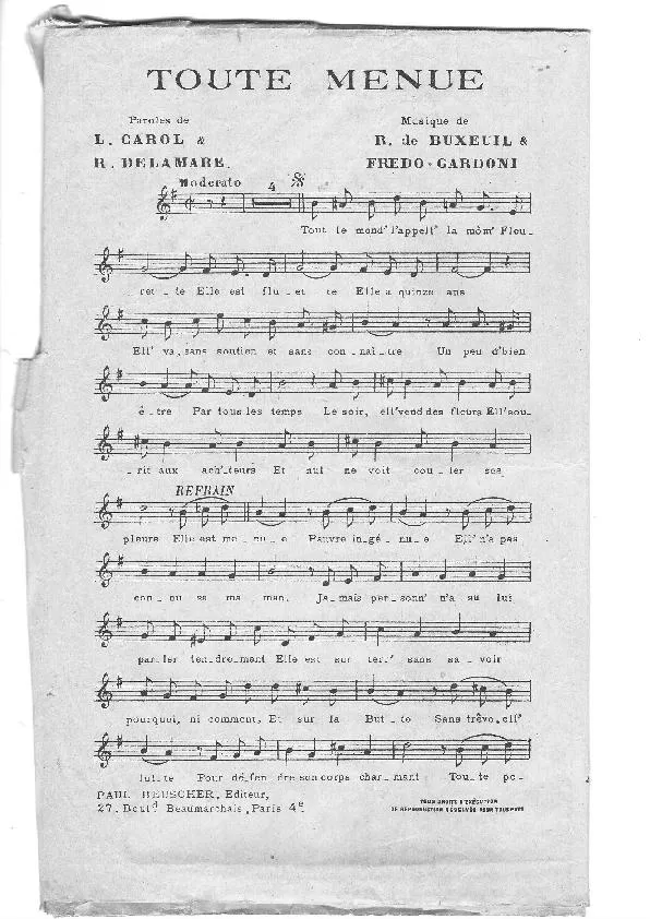 télécharger la partition d'accordéon Toute menue (Chant : Colette Betty) au format PDF