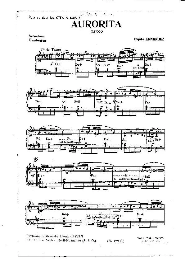 télécharger la partition d'accordéon Aurorita (Orchestration) (Tango) au format PDF