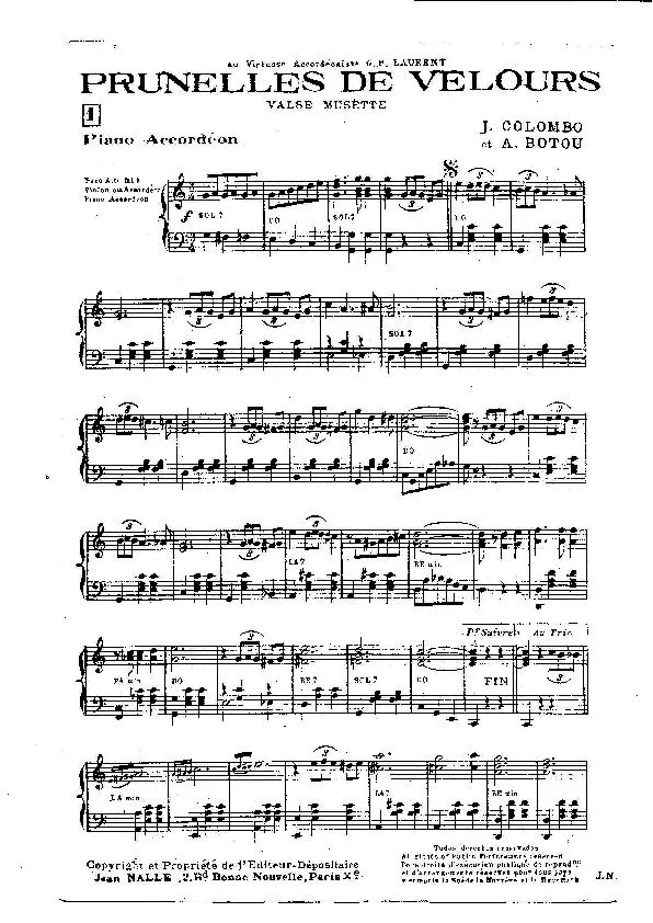télécharger la partition d'accordéon Prunelles de velours (Valse Musette) au format PDF