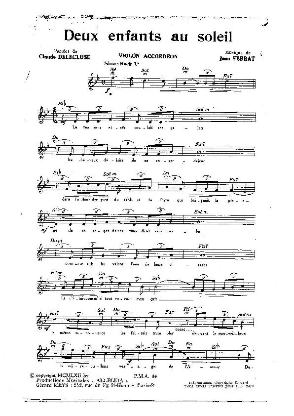 télécharger la partition d'accordéon Deux enfants au soleil + Eh l'amour (Slow Rock + Twist) au format PDF