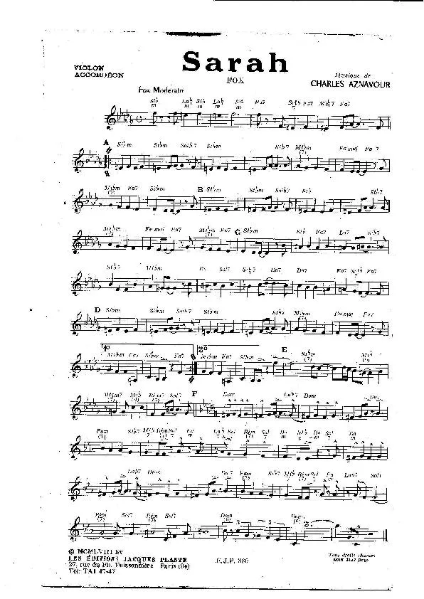 télécharger la partition d'accordéon Sarah (Orchestration) (Fox) au format PDF