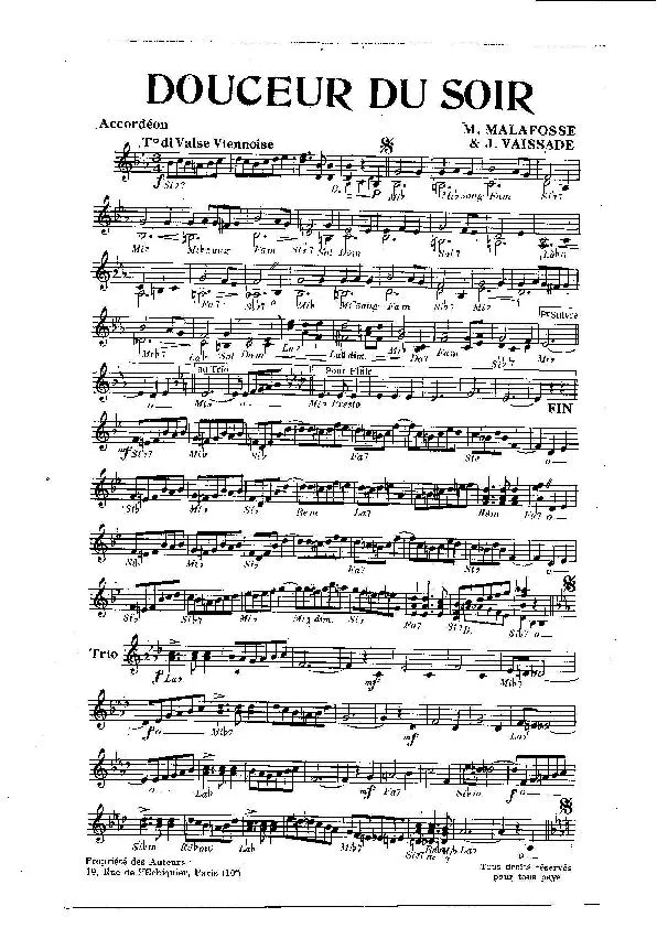 télécharger la partition d'accordéon Douceur du soir (Orchestration) (Valse Viennoise) au format PDF