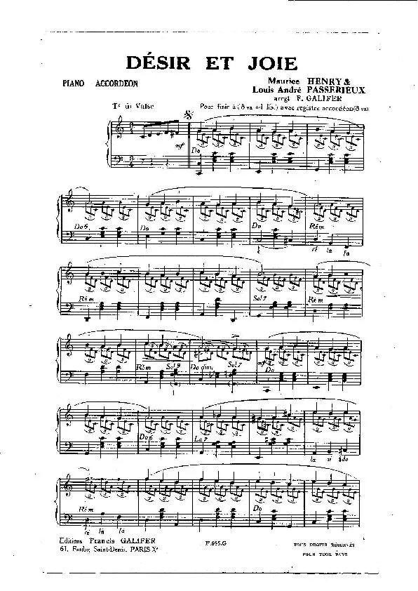 télécharger la partition d'accordéon Désir et joie (Arrangement : Francis Galifer) (Valse Variations) au format PDF