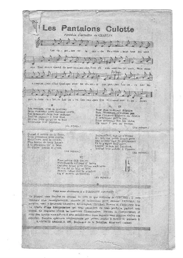 télécharger la partition d'accordéon Les Pantalons Culotte (Chant : Berthe Delny) (Fantaisie d'actualité) au format PDF