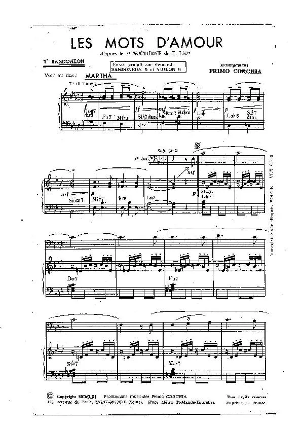télécharger la partition d'accordéon Les mots d'amour (D'aprés le 3 ième Nocturne de Franz Liszt) (Tango) au format PDF