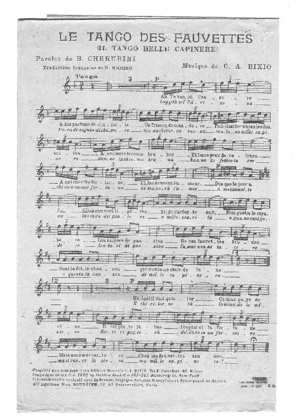 télécharger la partition d'accordéon Le tango des fauvettes (Il tango delle capinere) (Chant : Berthe Sylva) au format PDF