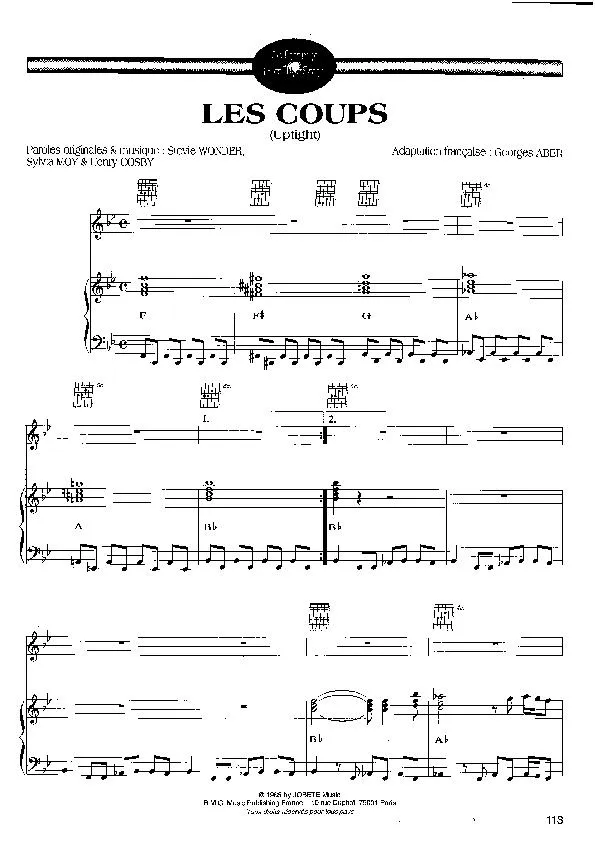 télécharger la partition d'accordéon Les coups (Uptight) (Chant : Johnny Hallyday) (Rock) au format PDF