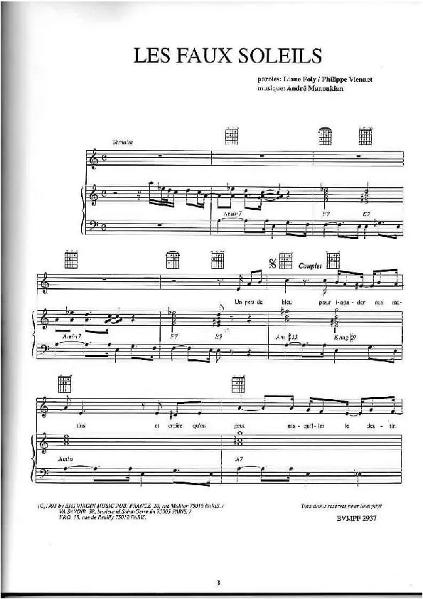 télécharger la partition d'accordéon Les faux soleils (Pop Jazz) au format PDF