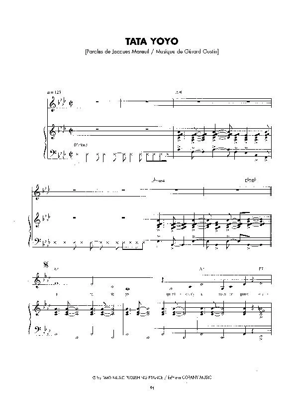 télécharger la partition d'accordéon Tata Yoyo (Chant : Annie Cordy) (Pop) au format PDF