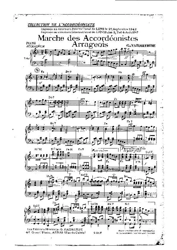 télécharger la partition d'accordéon Marche des Accordéonistes Arrageois au format PDF