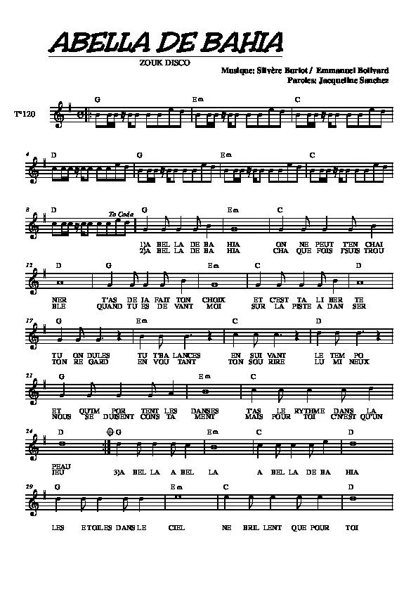 télécharger la partition d'accordéon Abella de Bahia (Zouk Disco) au format PDF