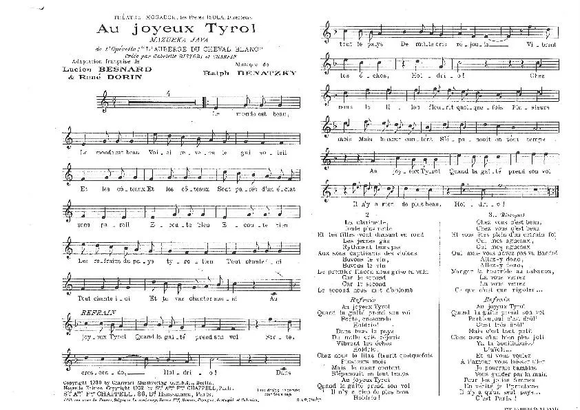 télécharger la partition d'accordéon Au joyeux Tyrol (De l'Opérette : L'auberge du cheval blanc) au format PDF