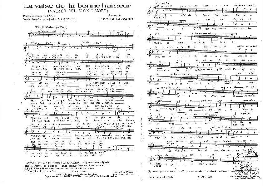 télécharger la partition d'accordéon La valse de la bonne humeur (Valzer del buon umore) (Valse Chantée) au format PDF
