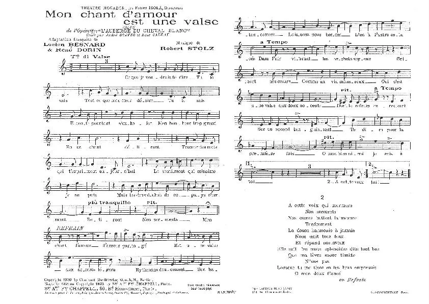 télécharger la partition d'accordéon Mon chant d'amour est une valse (De l'Opérette : L'Auberge du Cheval blanc) (Créée par : André Goavec et Rose Carday) (Valse Chantée) au format PDF