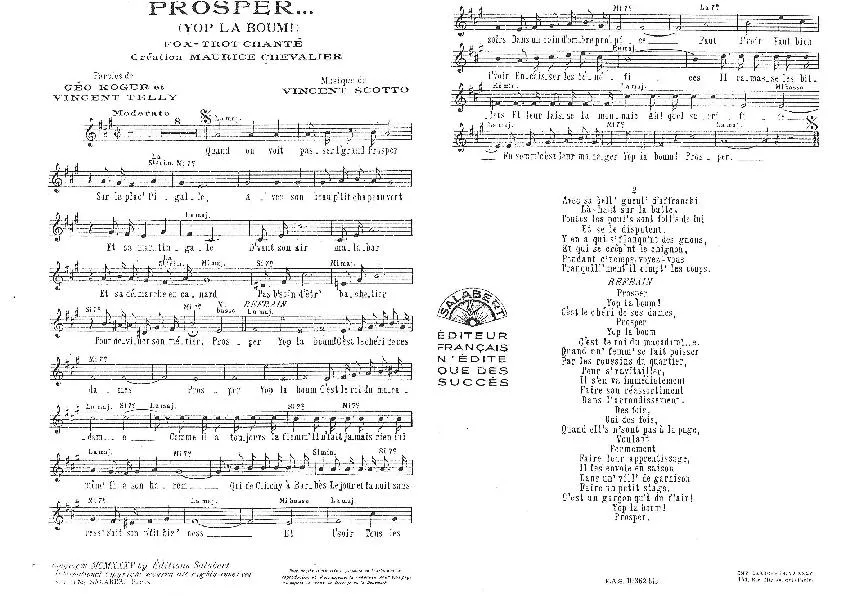 télécharger la partition d'accordéon Prosper (Yop la boum) (Créé par : Maurice Chevalier) (Fox Trot Chanté) au format PDF